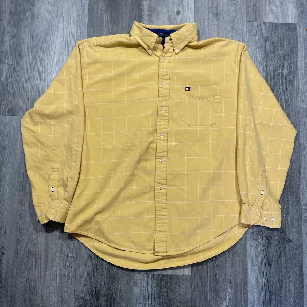 Vintage Y2K Tommy Hilfiger Yellow Striped Size XL‎ Button Down Shirt
